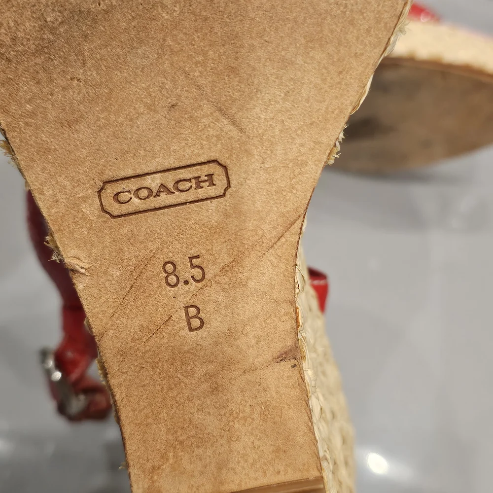 COACH Red Wedge Espadrille Sandals